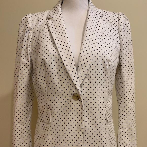 J. Crew | White Puff-sleeve In Triangle Dot Blazer